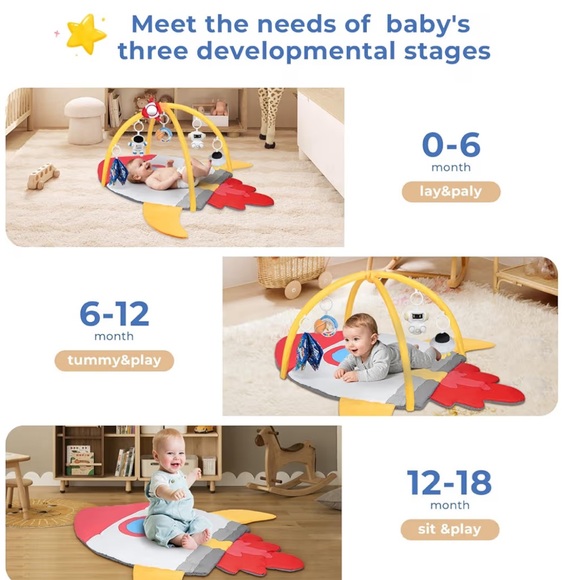 Baby Play Gym & Activity Mat, Rocket - Picture 4 of 7